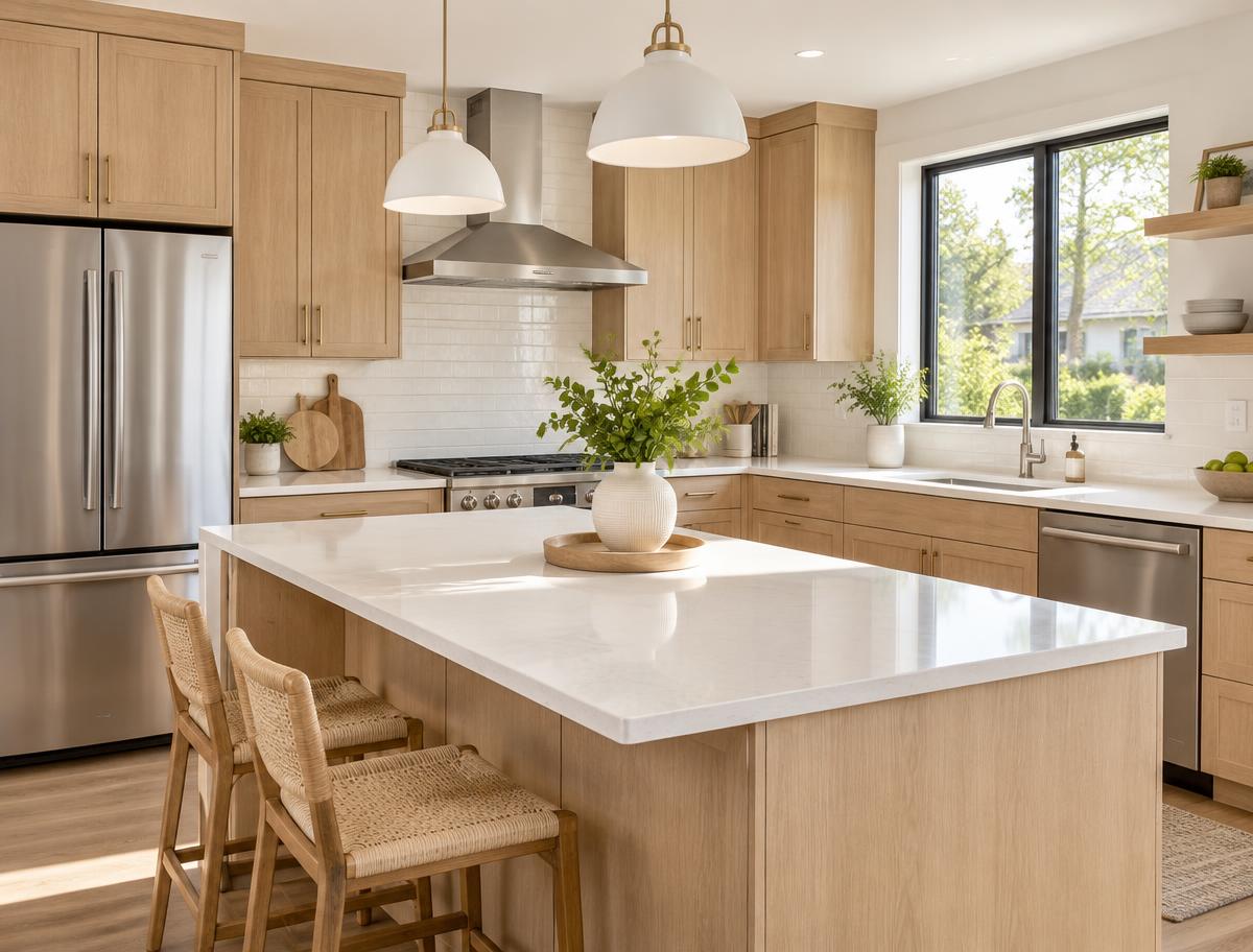 A bright, freshly cleaned modern kitchen